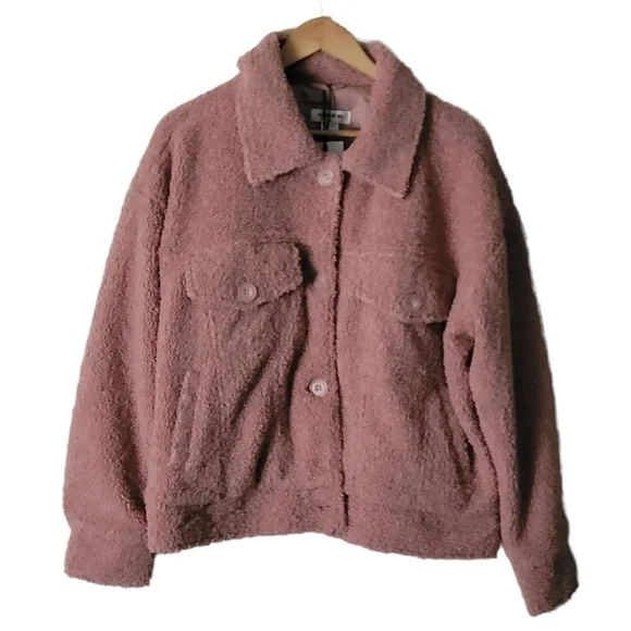 NOIZE Women's Pink Rose Miley Teddy Trucker Jacket Size M - Picture 4 of 8